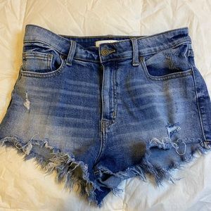 High rise dark wash jean shorts
